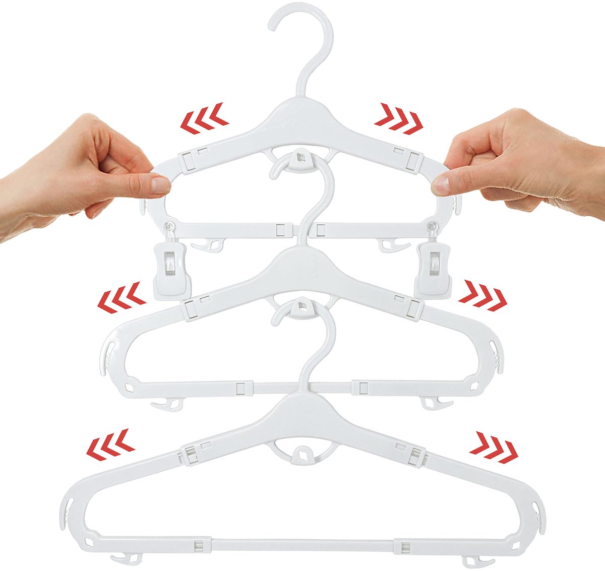 SnelShoppen - Grohanger Uitschuifbare Babyhangers met Clips - 18 Witte Kinderhangers - 12 Unieke Verwijderbare Clips - Ruimtebesparende Hangers voor P