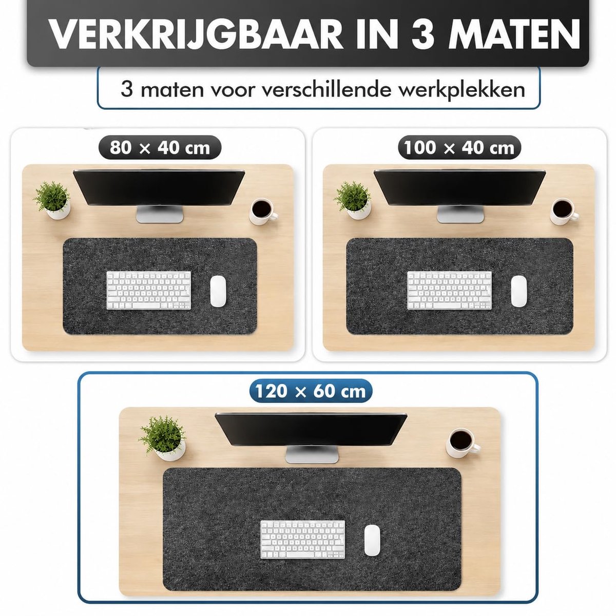 SnelShoppen - Bureau Onderlegger van Vilt - 120 x 60 cm - Grote Muismat - Antislip Desk Mat voor Thuiskantoor - Donkergrijs - Bureauonderlegger voor W — cadeau in Wonen & Interieur - foto 4