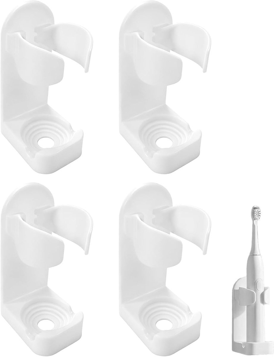 Set van 4 sterke klevende tandenborstelhouders voor elektrische en handtandenborstels, afdruipontwerp voor een nette badkamer, universeel en verstelbaar