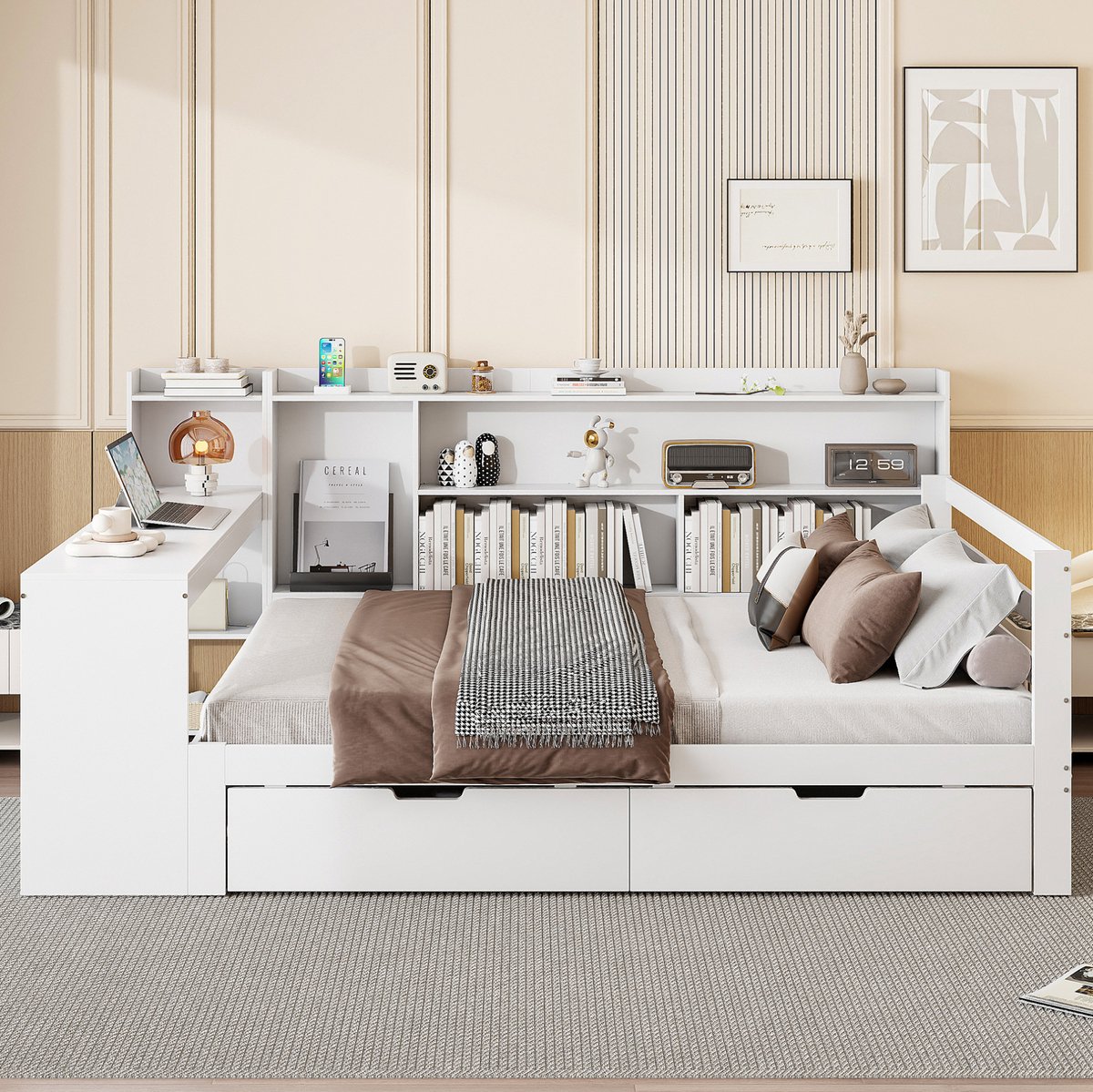 COVREO Bed 140x200 cm wit hout met bureau en laden zonder matras