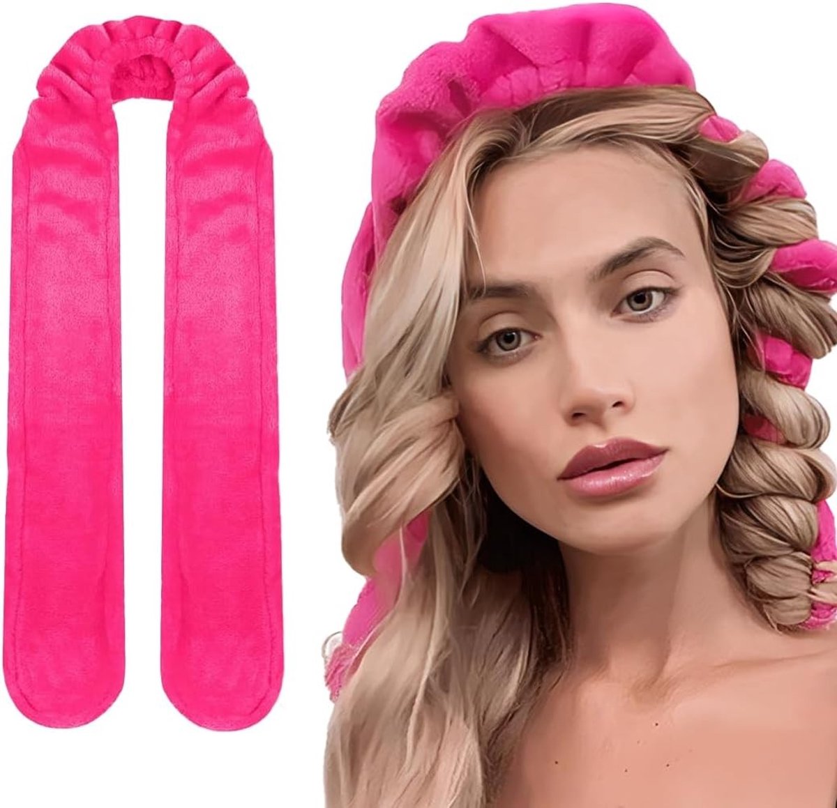 Langdurige Krulstyling zonder Hitte - Geschikt voor Middellang Haar, Ideaal voor Slaap en Thuisgebruik, Roze Curling Iron