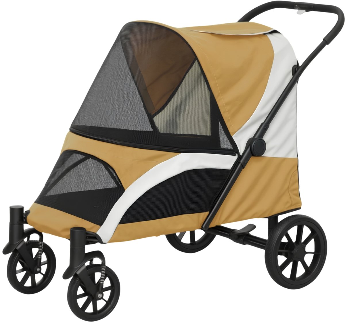 Hondenbuggy – Opvouwbare Wandelwagen voor Grote Honden & Katten tot 30 kg – Lichtbruin