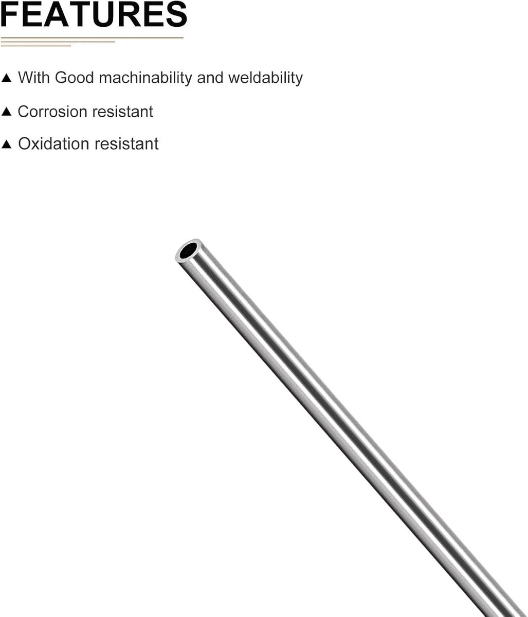 6mm x 1mm x 250mm RVS Buizen - 2 Pack - Geschikt voor Machine Apparatuur - Gepolijste Stalen Tubes voor Diverse Toepassingen