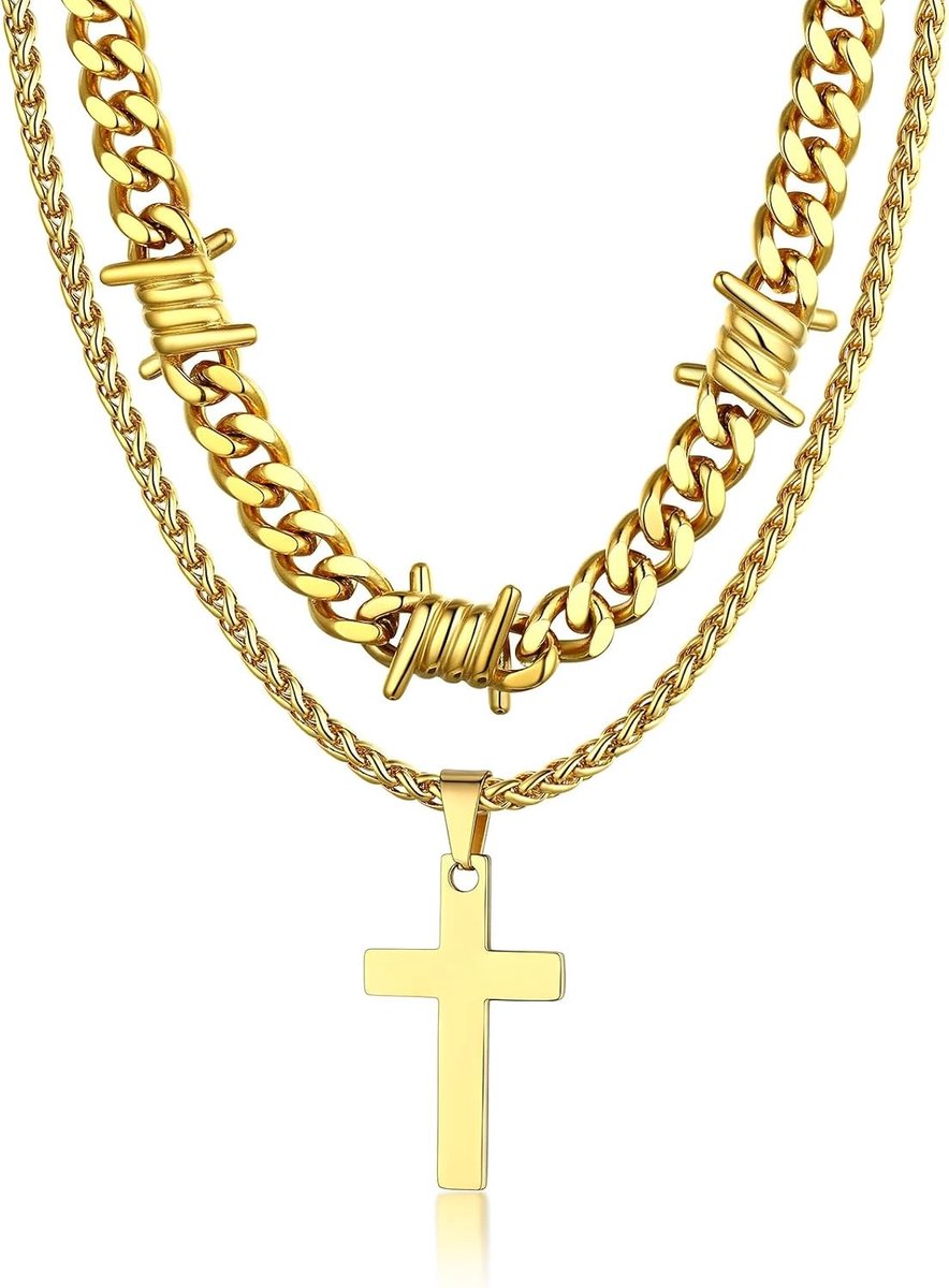 Kruis ketting voor dames en heren van goud en roestvrij staal, 40 cm, choker en Cuban stijl, perfect voor Valentijnsdag en als cadeau