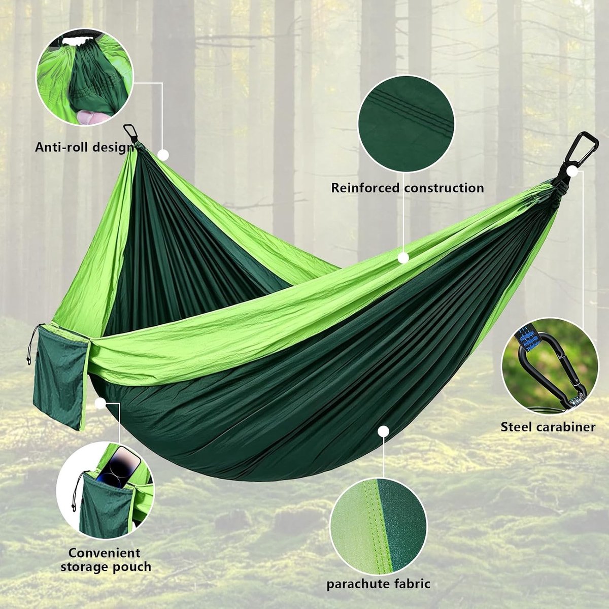 Lichtgewicht eenpersoons campinghangmat tot 350 lbs capaciteit, ademend nylon, draagbaar met snelle installatie - perfect voor kamperen, wandelen en backpacken in de natuur