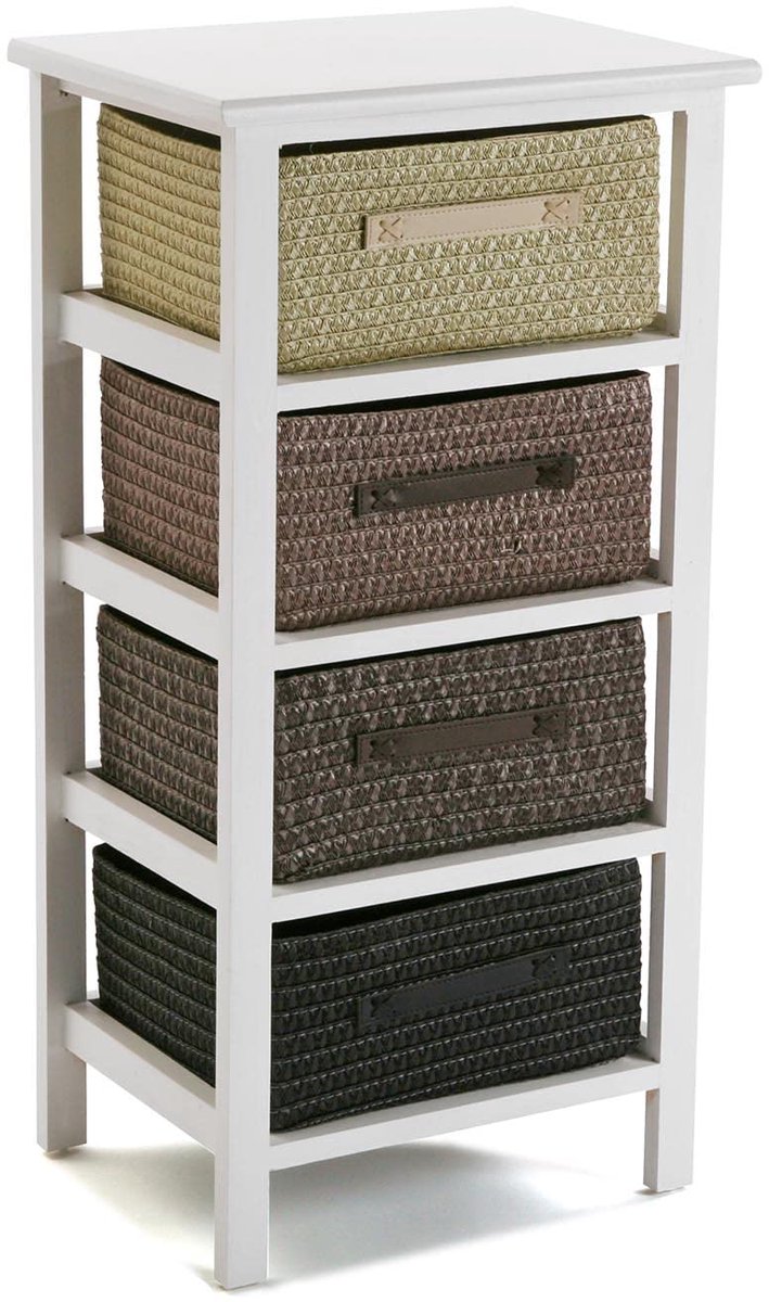 SnelShoppen - Moderne Ladekast Met 4 Lades voor Badkamer, Compact Organiseren, Hout en Polyester, Bruin, 73 x 28 x 37 cm, Ideaal voor Badkamer, Keuken
