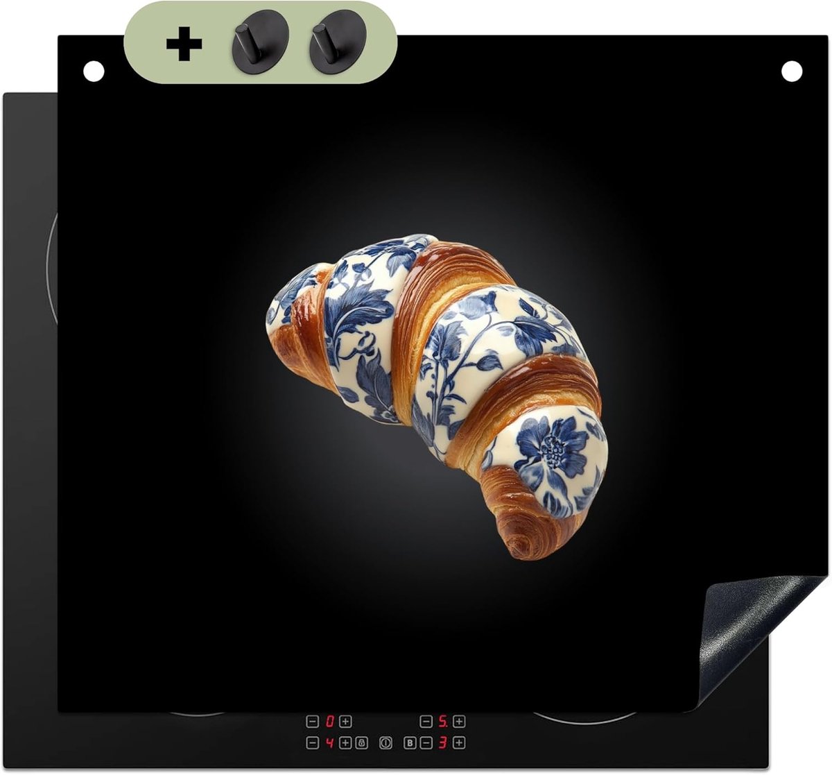 SnelShoppen - Inductie Kookplaat Bescherming 52x60cm - Antislip Mat - Splash Guard met Bloemenpatroon - Delft Blauw - Keuken Decoratie