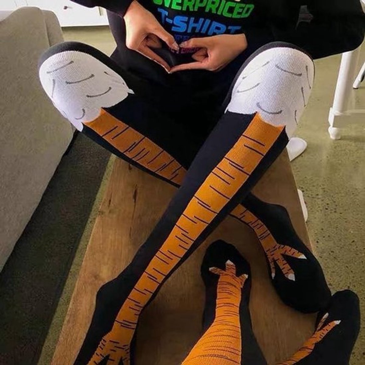 Overknee Sokken - Grappige Kippenvoetpatroon - Creatieve Nieuwigheid - Winter Warme Sokken - Zwart - 55 cm Lengte