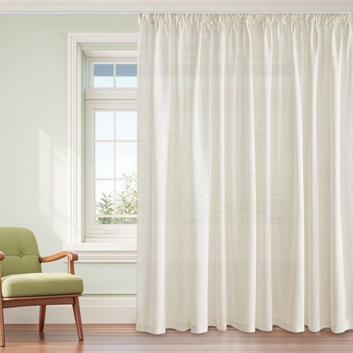Vitragegordijnen Linnen Textuur - 1 Paneel - 300B x 260H cm - Lichtbeige - Geschikt voor G