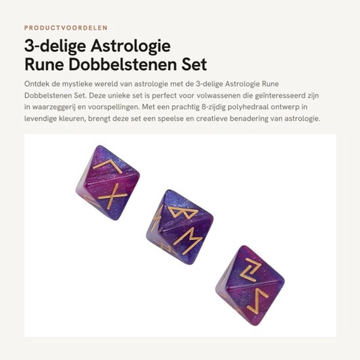 Dobbelstenen Set - 3-delige Runendobbelstenen - 8-zijdig Polyhedraal - Acryl Materiaal - Astrologie Thema - Individuele Waarzeggerij - Werpdobbelstenen