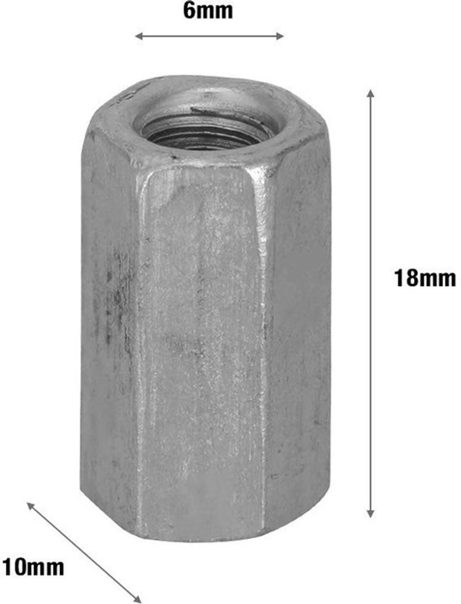 Koppelingsmoeren M6 - 10 Stuks - Zeskantmoer - Koolstofstaal - Corrosiebestendig - Bevestigingen voor Machines - Zeskantmoeren
