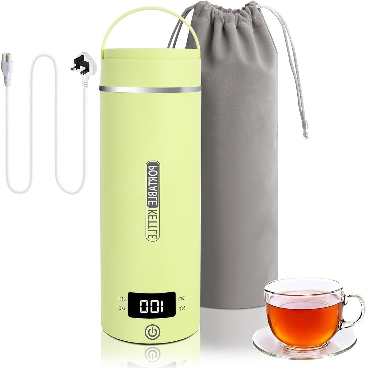 Reiswaterkoker - Mini waterkoker - Onderweg water koken - Instelbare temperatuur - 500 ml - Groen