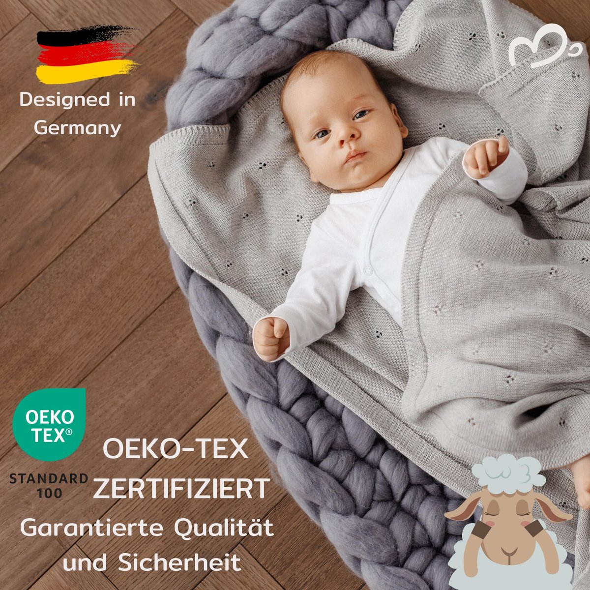 SnelShoppen - MIRARI Kids Babydeken 100% Merinowol, Winter Omslagdeken voor Pasgeborenen 75 x 100 cm, Wollen Deken voor Babyzitje met Geschenkdoos