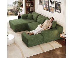 REDOM - Hoekbank - L-vorm - Modulair en omkeerbaar - Zonder montage - Modern minimalistisch - Woonkamer - Stof - Groen - 241 x 151 x 58 cm