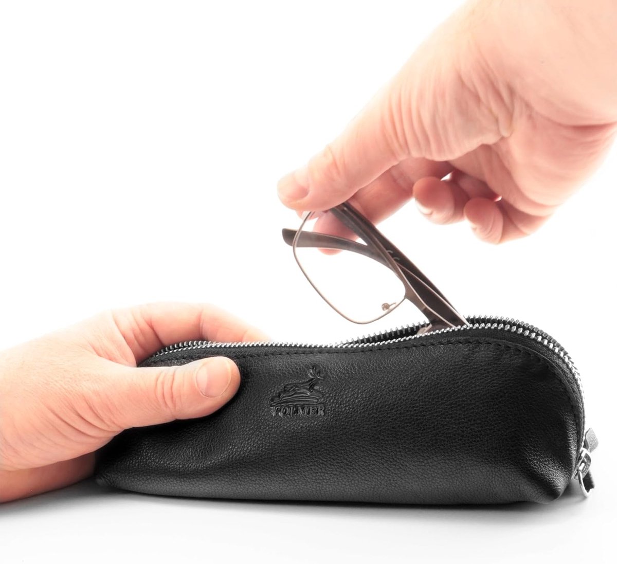SnelShoppen - Fa.Volmer Etui in leer – Luxe pennenetui, toolbag voor kantoor, universiteit, school en atelier – Vintage zwart, multifunctioneel en sti