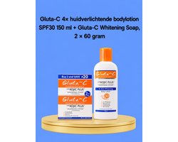 Gluta-C 4×150 ml Skin Lightening Body Lotion SPF 30 + 2×60 g Gluta-C Whitening Soap – Verhelderende & Hydraterende Set – Verminderde Donkere Vlekken, Egaliseert de Huidtint & Beschermt de Huid – Voor een Gladde, Stralende & Gezonde Huid