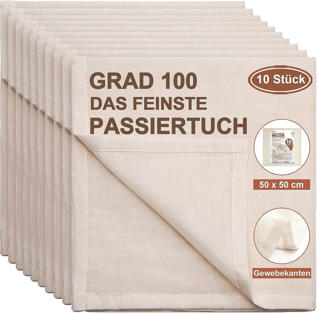 Kaasdoek 50x50cm - Hennep - Herbruikbare ongebleekte katoenen kaasdoeken - Perfect voor notenmelk - ShopVlot