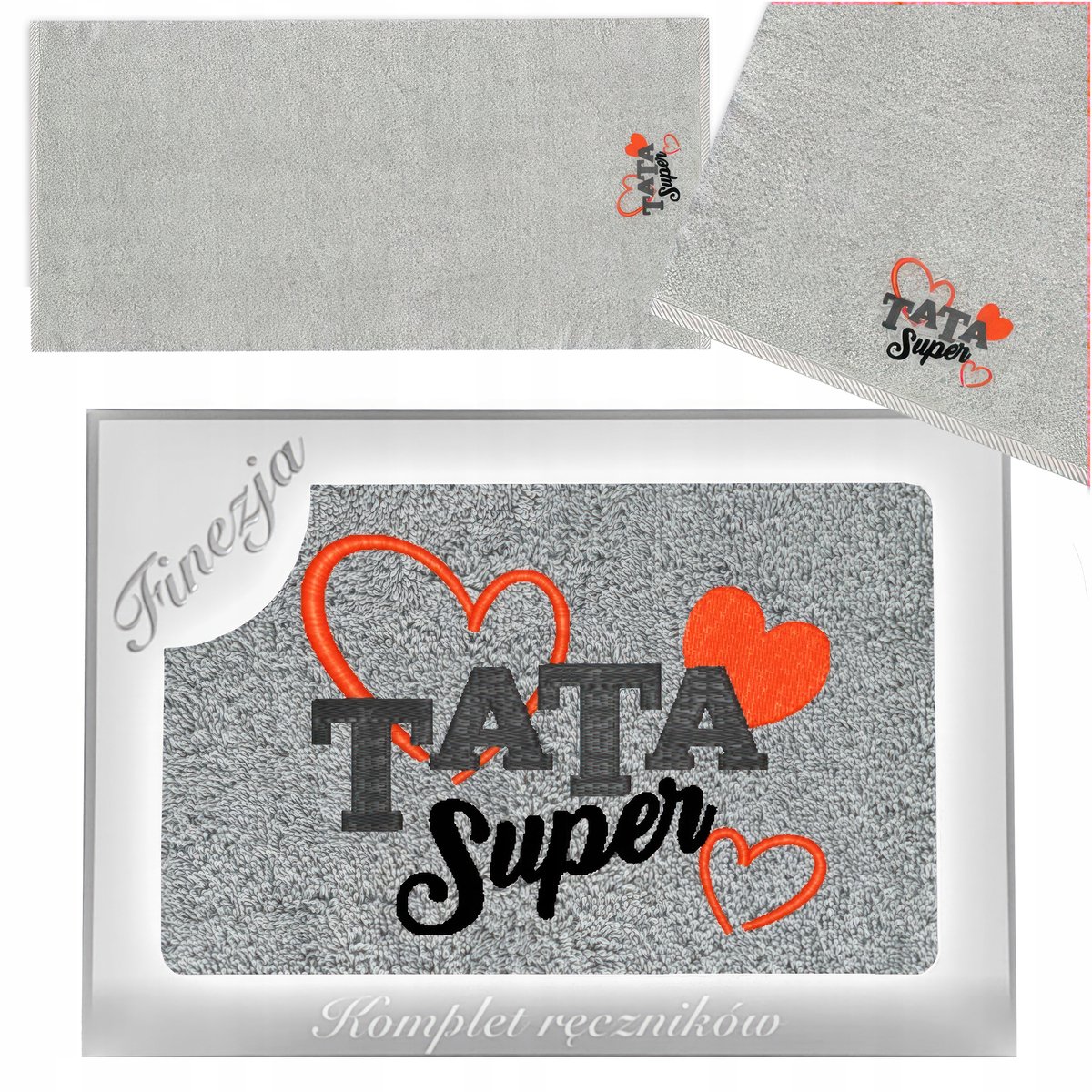 KONEY - Badhanddoek - 70 x 140 cm - Grijs - 420 g/m² - met borduring Voor papa