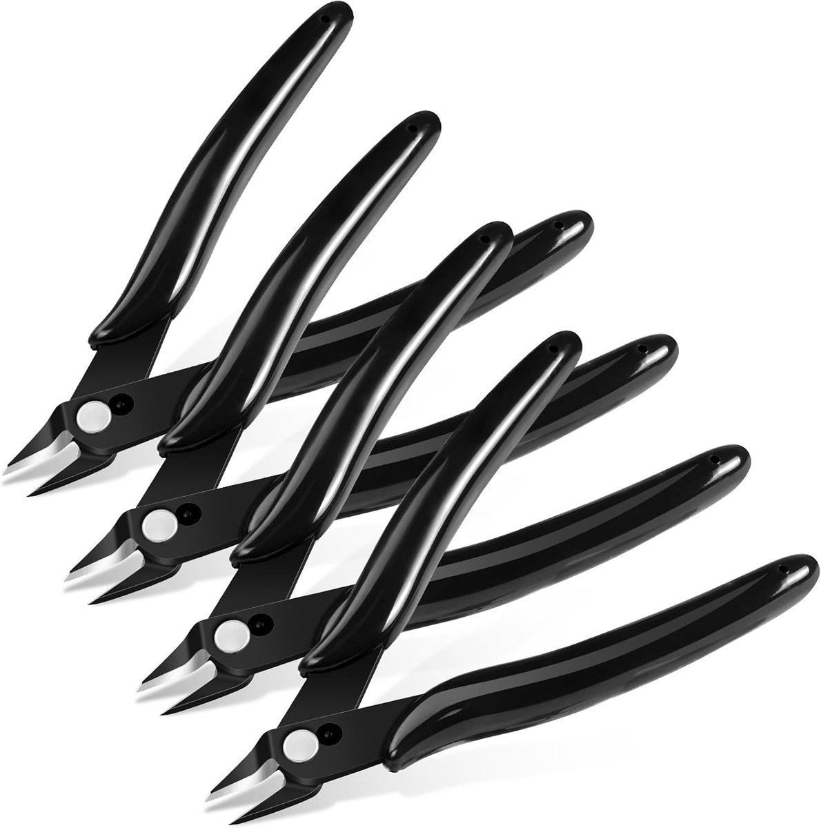 SnelShoppen - Micro Wire Cutters, Spring Loaded Side Cutters, Diagonal Cutters, Precisie Kniptangen in CRV Staal, 4 Stuks, Zwart voor Elektriciteit, H