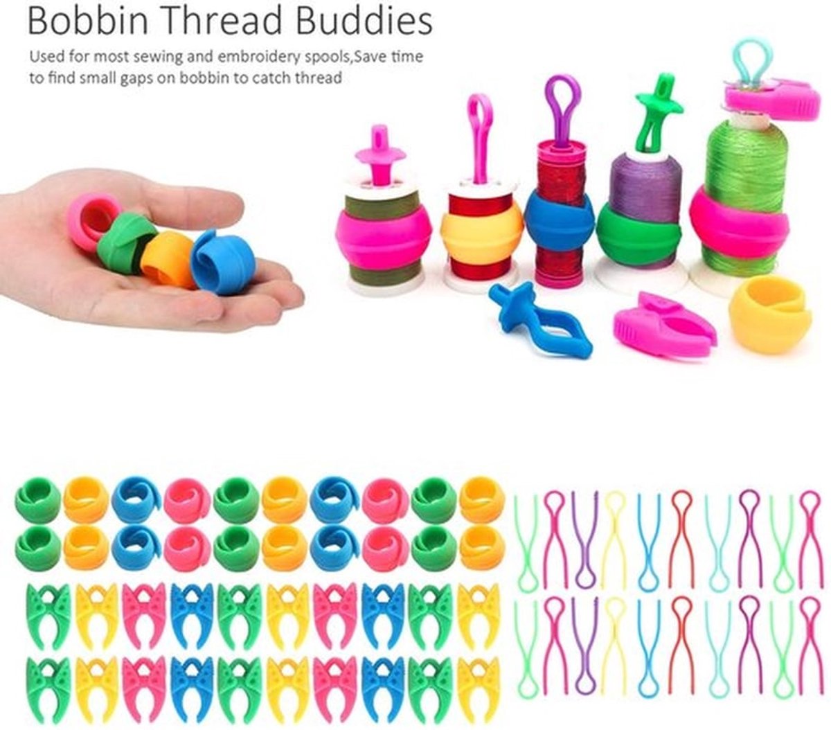 Spoeldraad 60 Stuks - Siliconen Houderclips - Plastic Klemmen - Spoel Opslagapparaat - Borduurgereedschap - Duurzaam Materiaal - Spoelhouder