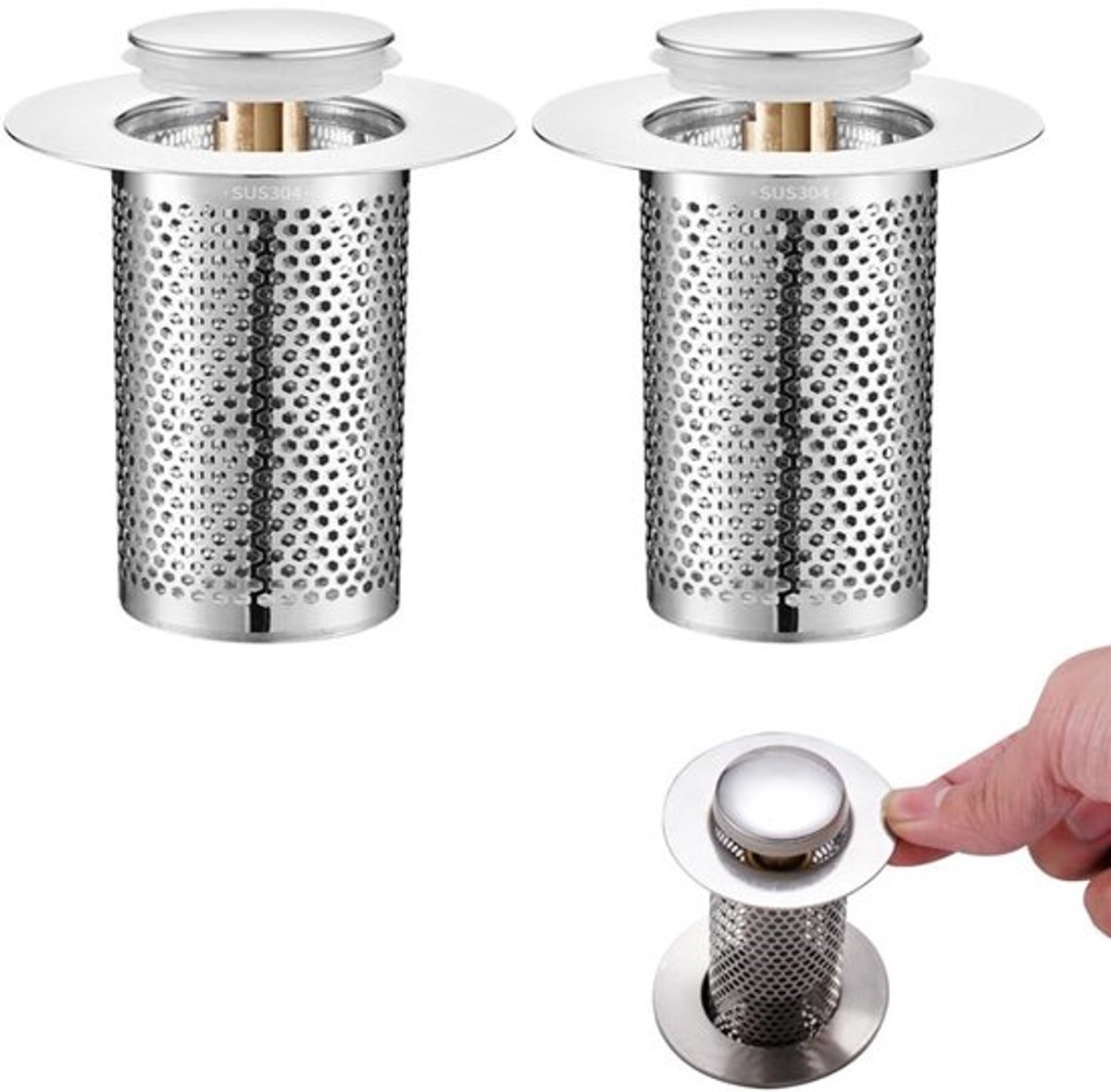 Gootsteenafvoerzeef roestvrij staal - Afvoerstop - Korfplug - Afvoerzeef gootsteen - Haar zeef douche - Efficiënt anti-verstoppingssysteem 3,3 * 5,5 cm