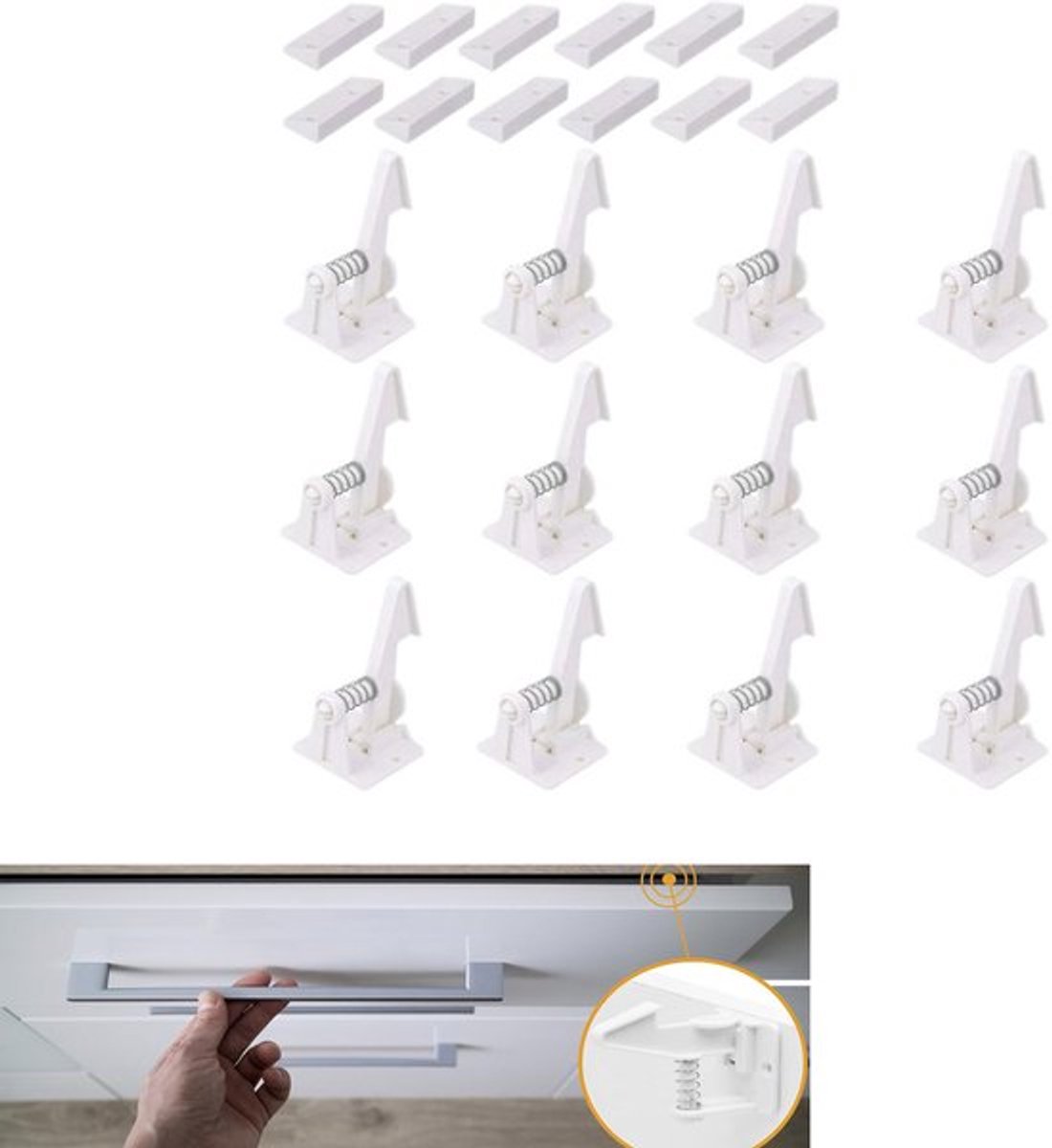 12 Pack Kast Sloten Kind Veiligheid - Baby Kabinet Sloten Zelfklevend - Geen Boren Nodig