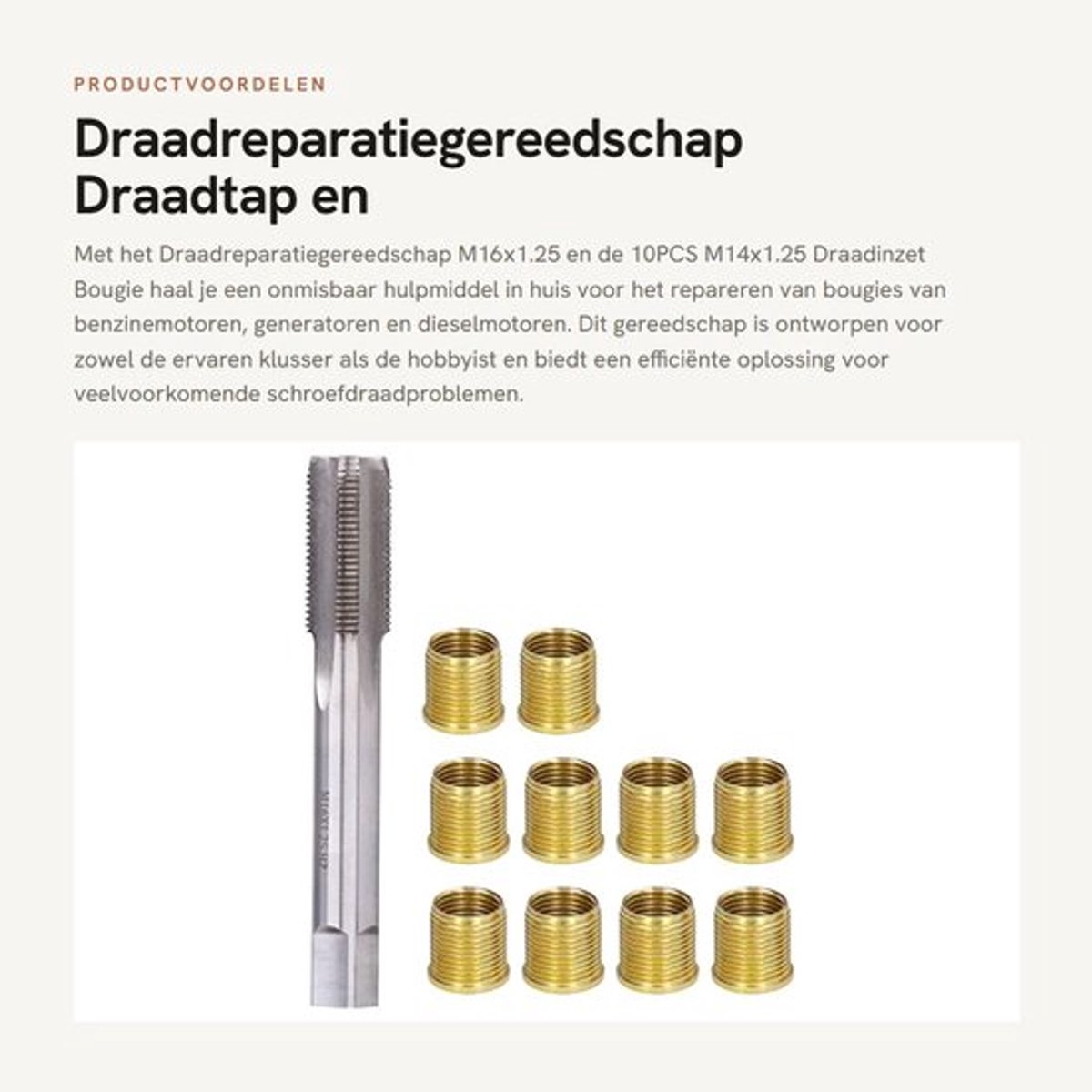 Draadtap M16x1.25 - Draadinzet M14x1.25 - Reparatiegereedschap - Roestvrij Staal - Slijtvast - Corrosiebestendig - Schroefdraadreparatie