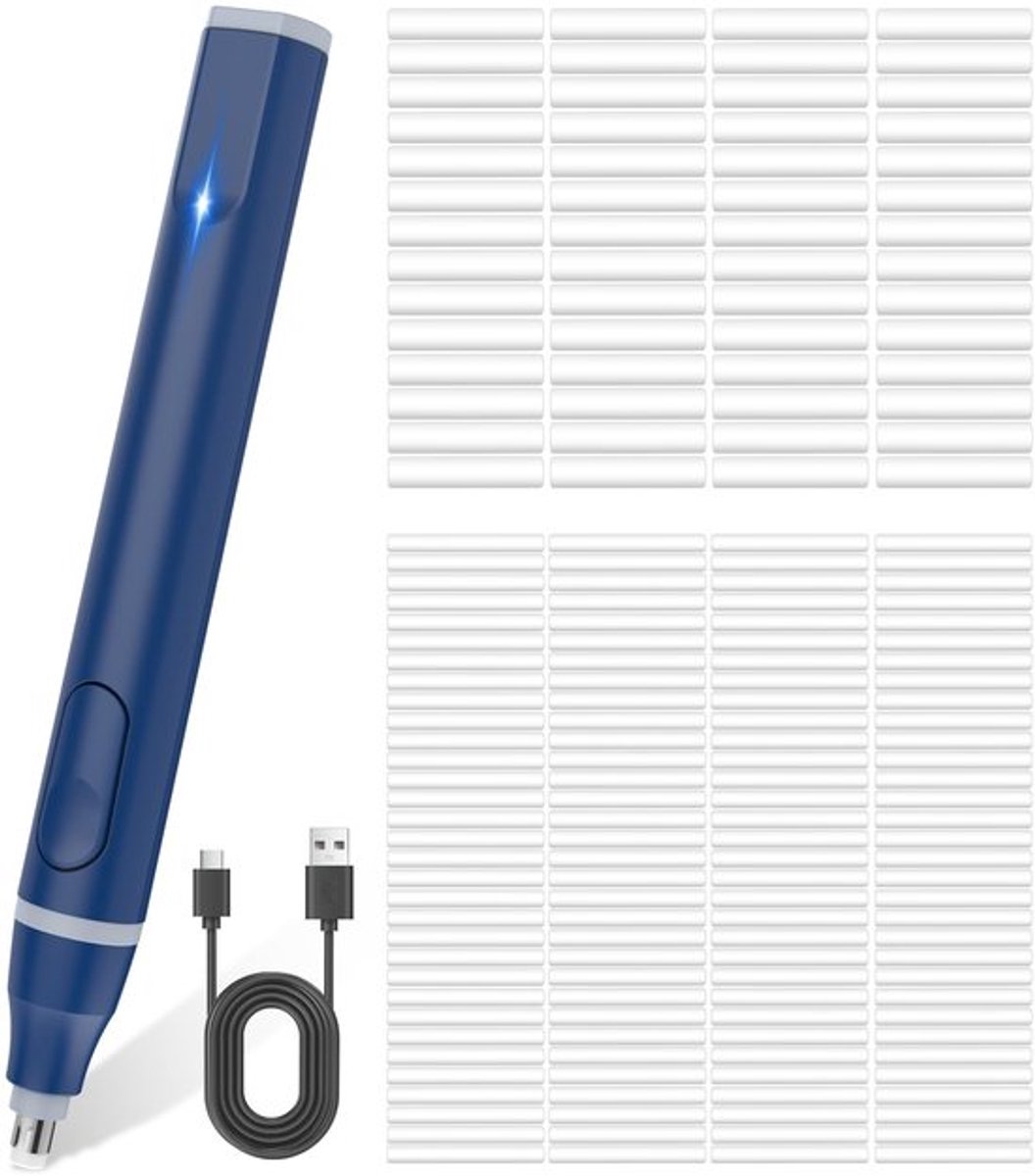 Elektrische Gum, USB C Oplaadbaar Potlood Rubber met 220 Navullingen - Blauw