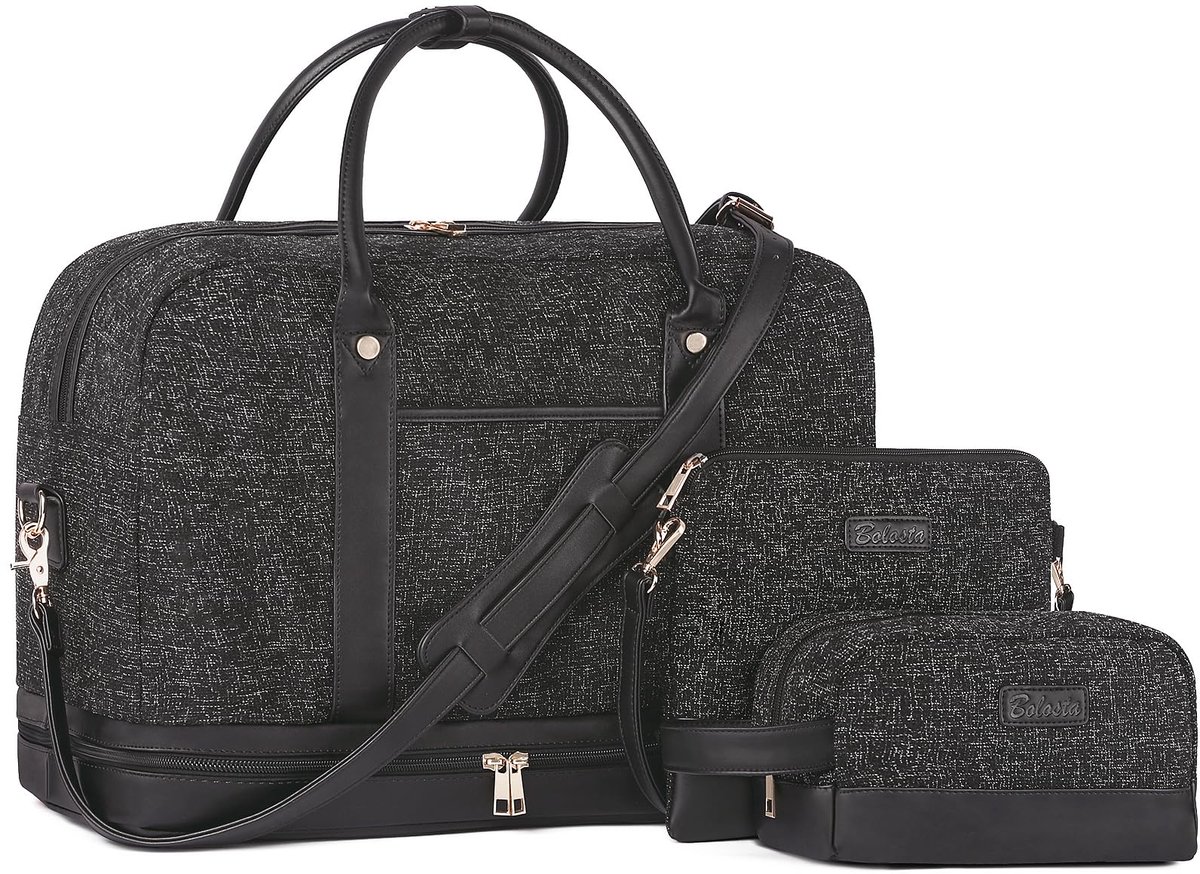 SnelShoppen - Weekendtas Canvas Dames - Grote Reistas met Schoenenvak - Perfect voor Reizen, Dagelijks Gebruik, Cadeau - Zwart