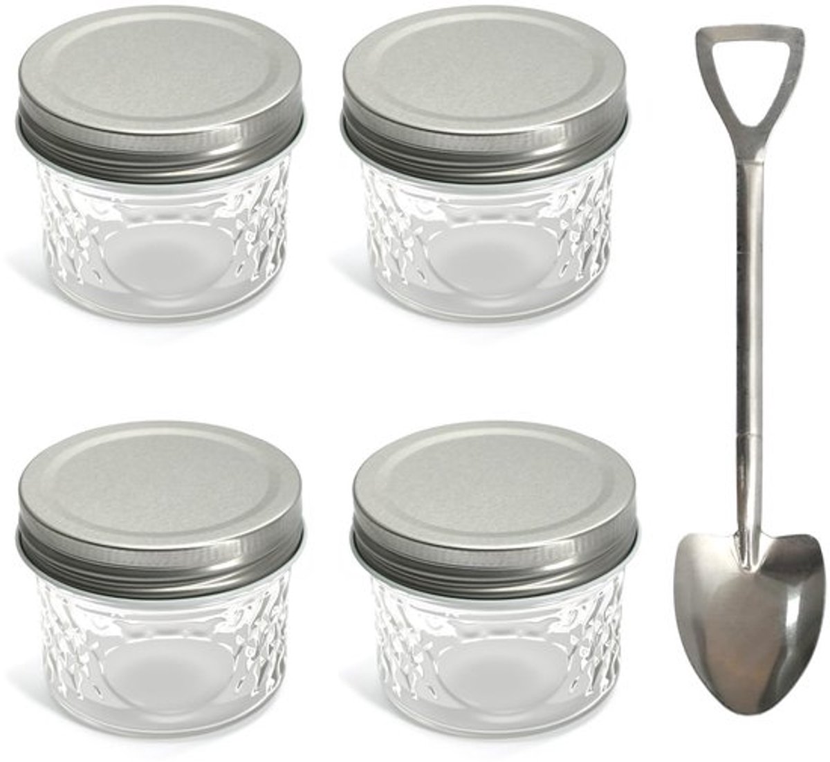 4-pack 120 ml (4 oz) glazen weckpotten, heldere lekvrije havermout voor de nacht met deksel en lepel, voor het bewaren van granen, kruiden, fruit, thee, sauzen, snacks en koffiebonen