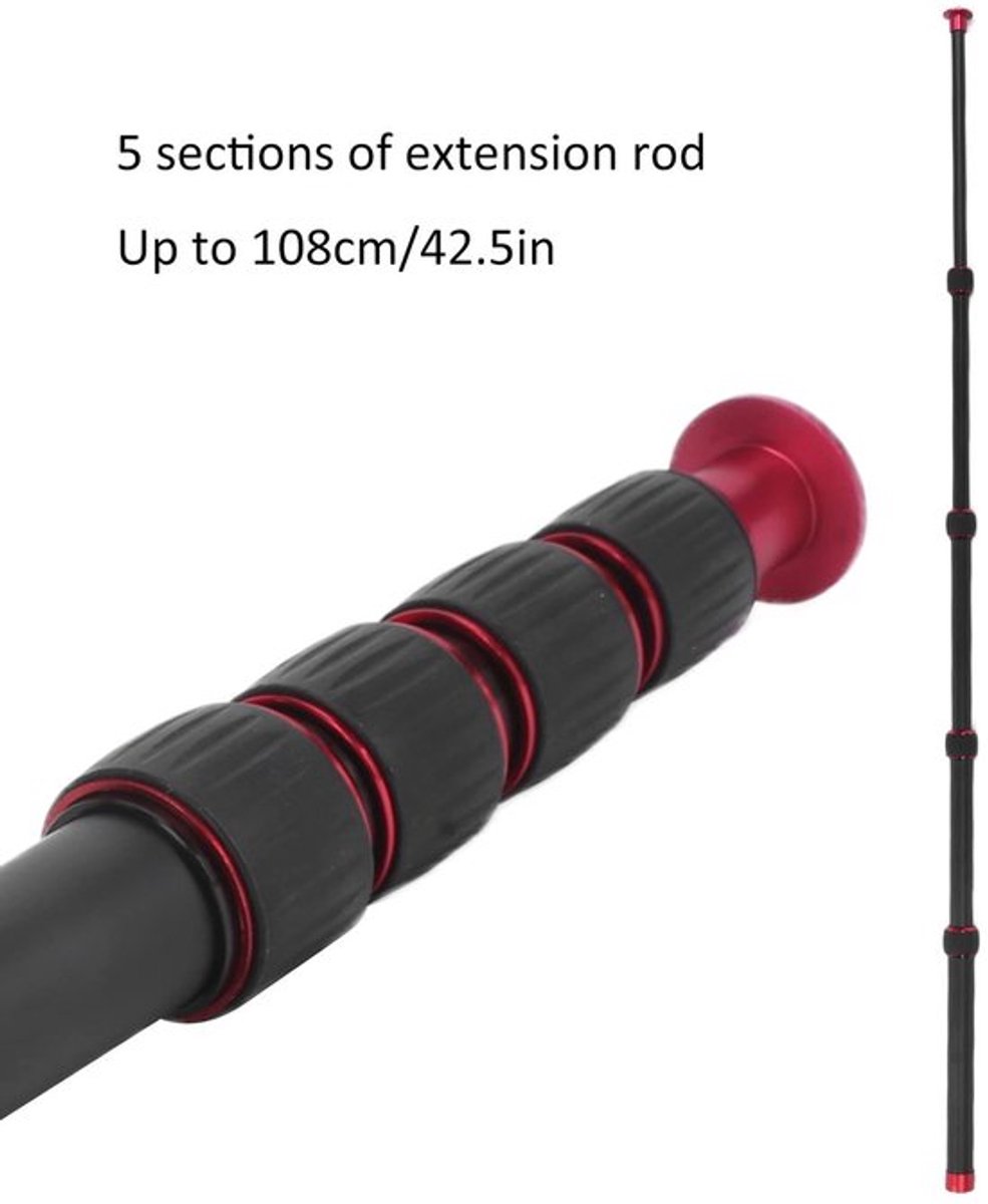 Camera-monopod verlengstang - aluminiumlegering - verstelbare hoogte - 5 verlengpijpen - 5 kg draagvermogen - geschikt voor statief en monopod