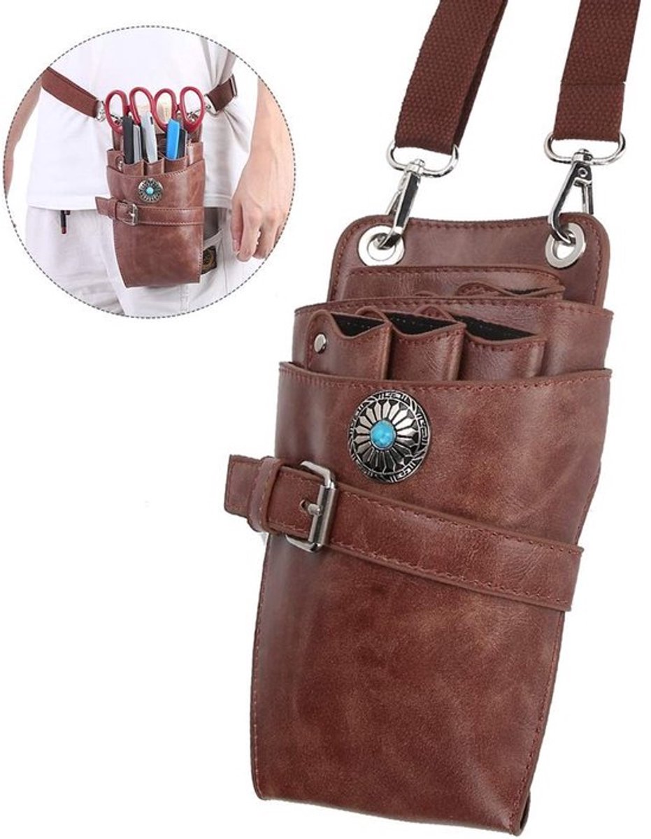 Schaarholster Gemaakt van PU Leer - Kappersriemtas - Houder voor Scharen/Kammen - Luxe Retro Hardware - Grote Capaciteit 7 Scharen
