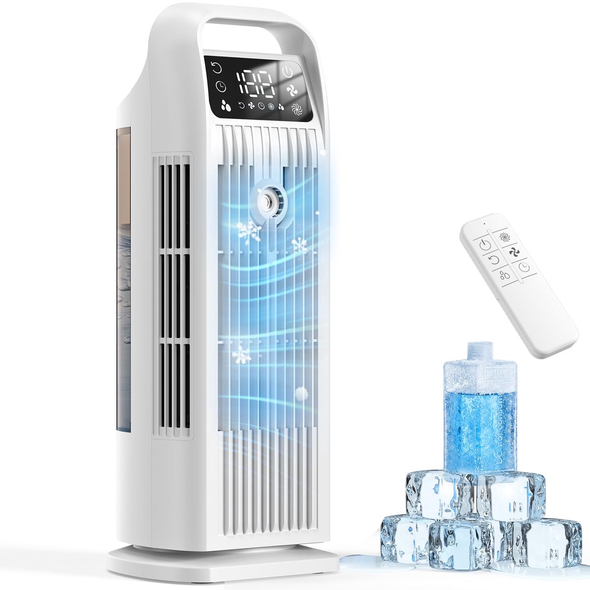SnelShoppen - Mobile Klimaanlage ohne Abluftschlauch 6-in-1, Luftkühler mit Wasserkühlung & Luftbefeuchter, 1200ml Tank, 7m/s Turbo, 36W Leises Mini K