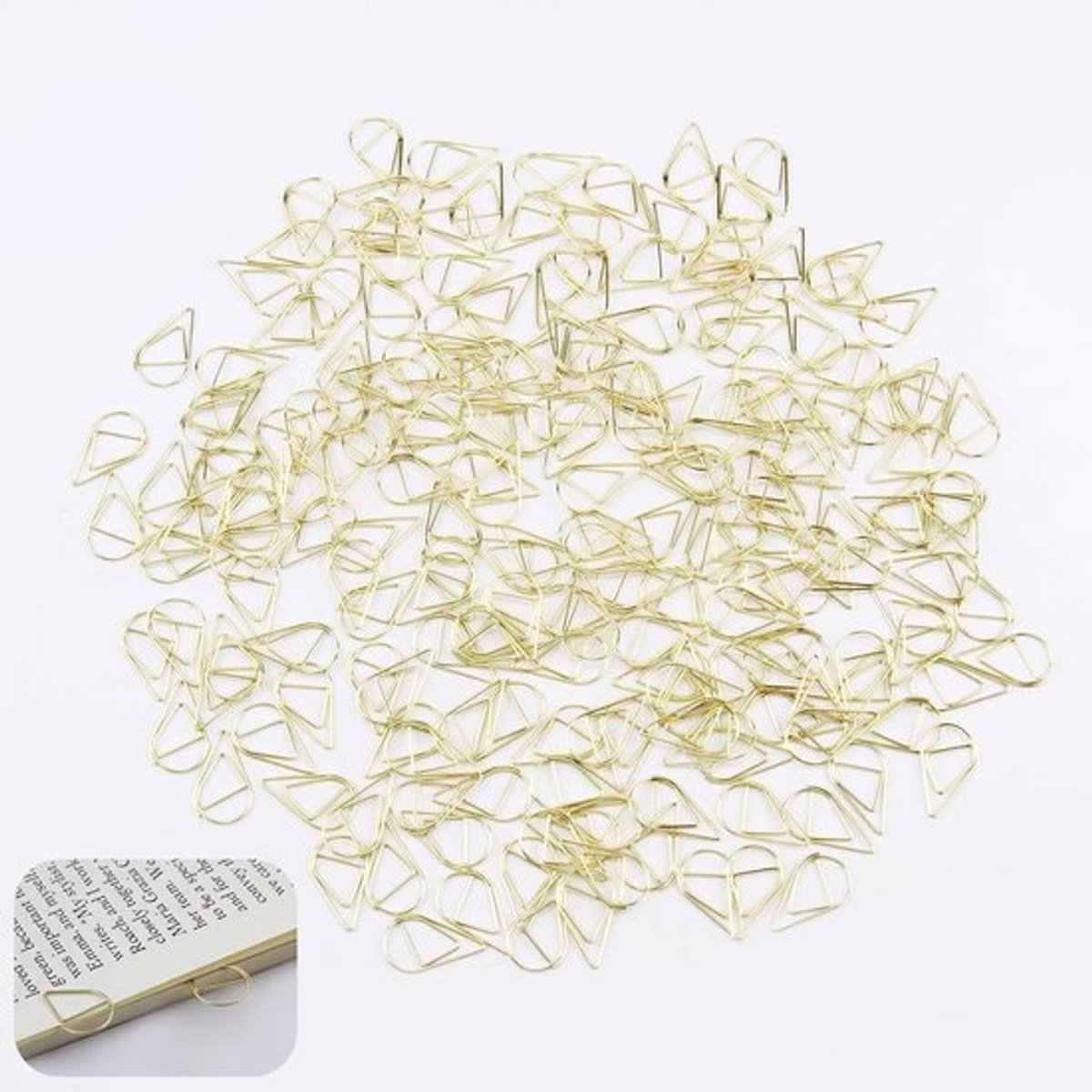 Paperclips Goud - 200 Stuks - Waterdruppelvorm - Robuuste Papierklemmen - Hoogwaardig Metaal - Elegant voor Kantoor en School