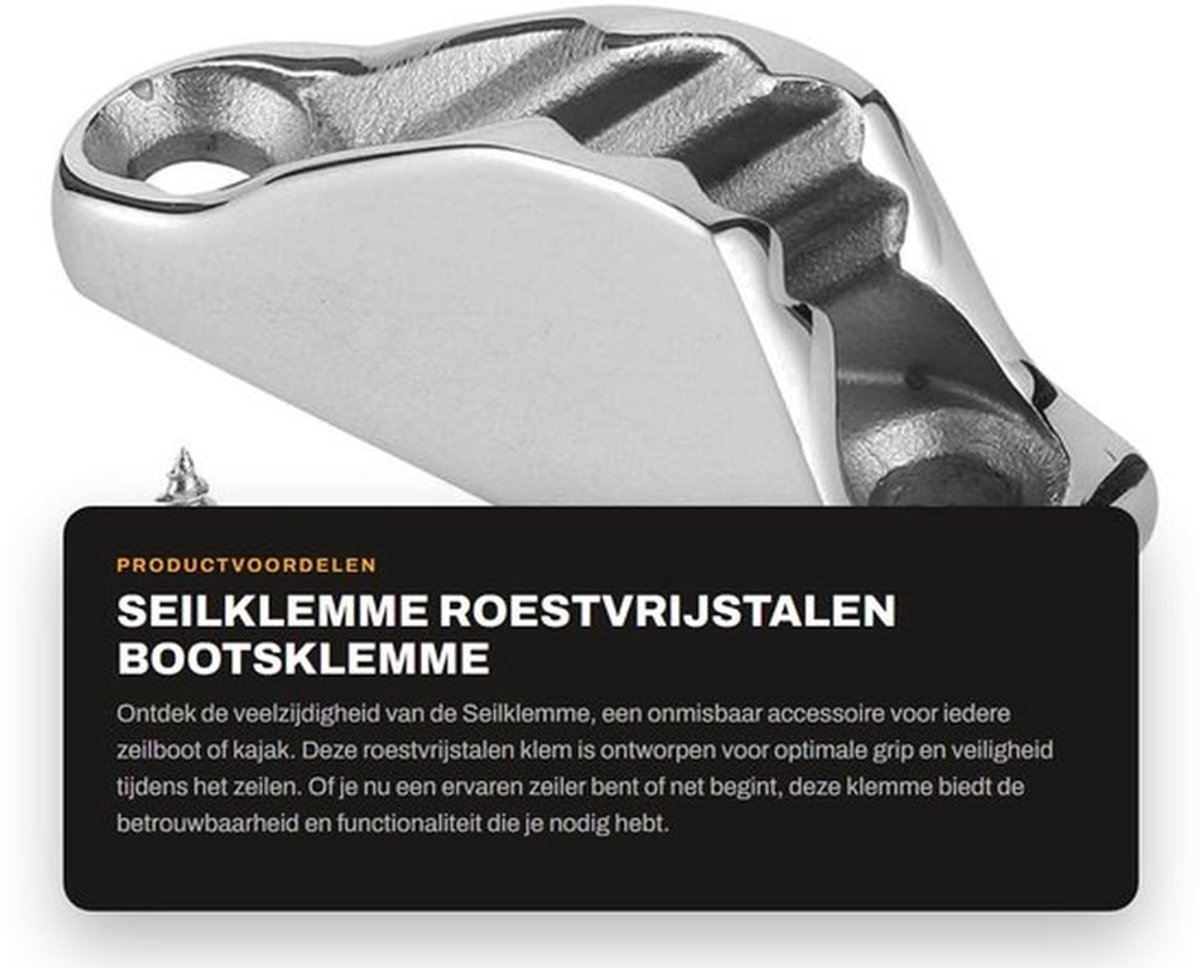Seilklemme Roestvrij Staal - Bootsklemme - Kabelklem 6 mm - Jam Cleat - Marine Accessoires - Afmetingen 47x14x18 mm - Bootklem