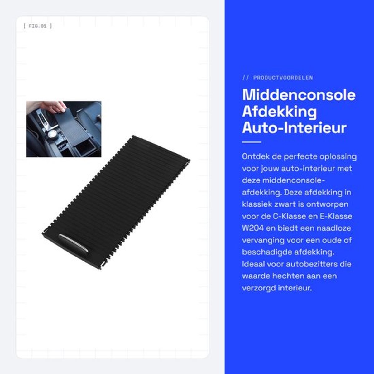 Middenconsole Afdekking Zwart - Schuiflamellen Rolgordijn - Auto-Interieur Vervanging - Eenvoudig te Installeren - OEM-Compatibel - Perfect Reserveonderdeel - Console Cover