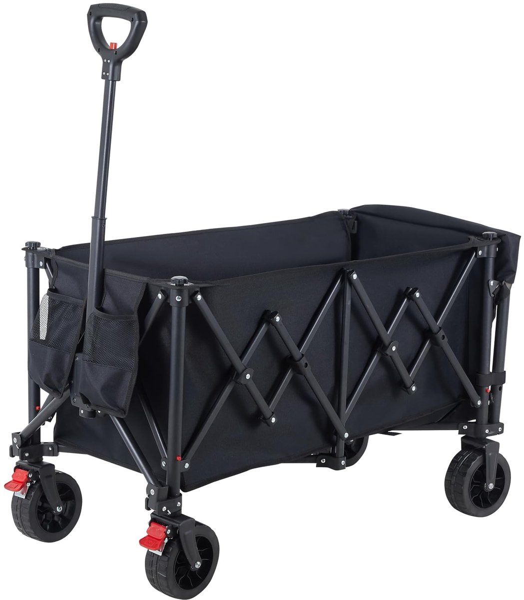 SnelShoppen - Opvouwbare Campingwagen 200L - Robuuste Gereedschapskar met Dubbel Kruisframe, 7 Inch Tankwielen, Dubbele Rem Voor, 100x60cm Gaastas - I
