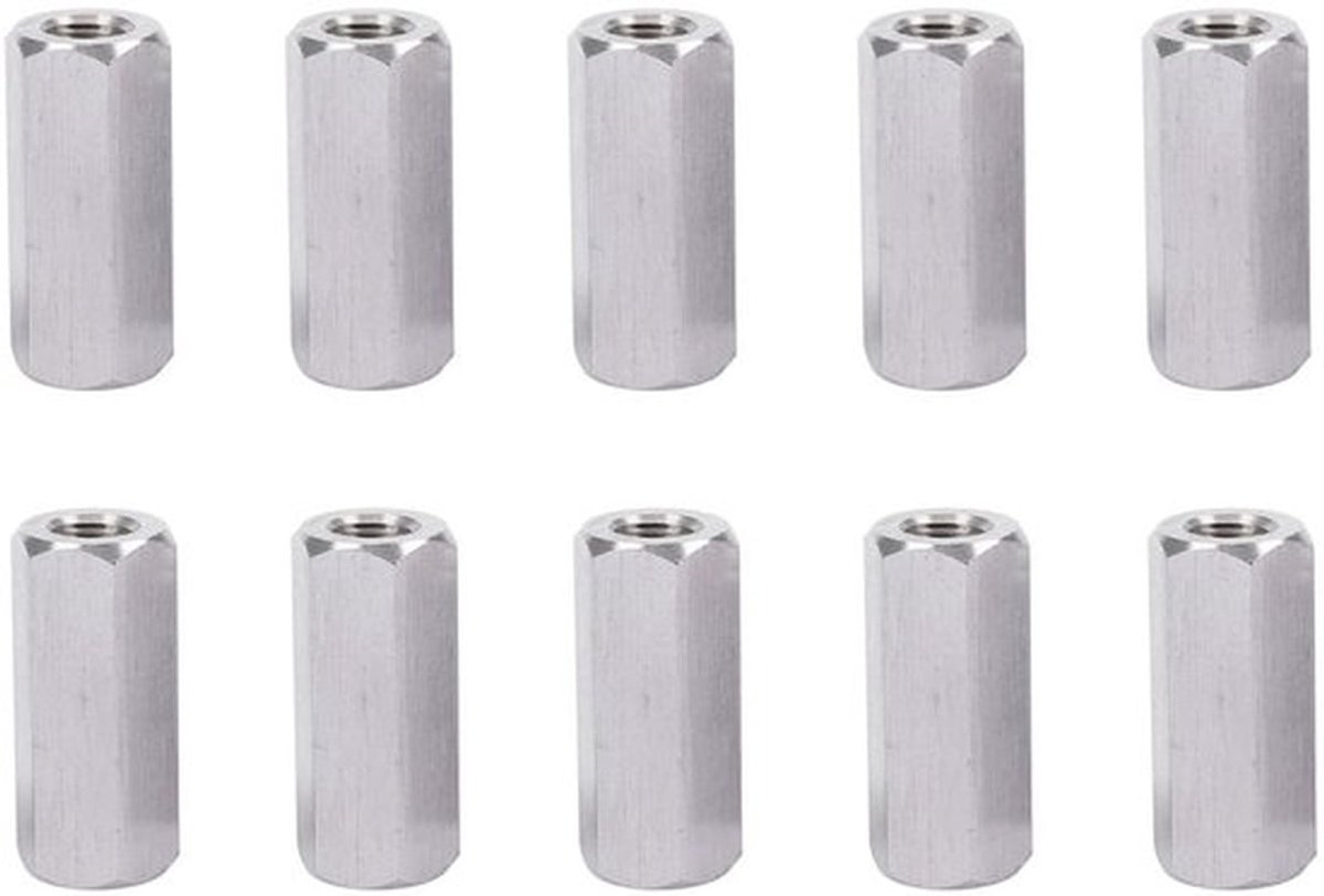 10 stuks lange stangmoeren, M8 zeskantige hulsmoeren, zeskantige koppelingsmoer, koolstofstaal, gegalvaniseerde lange moer voor huishoudelijke kantoorapparaten en andere machines (M8 x 13 x 30