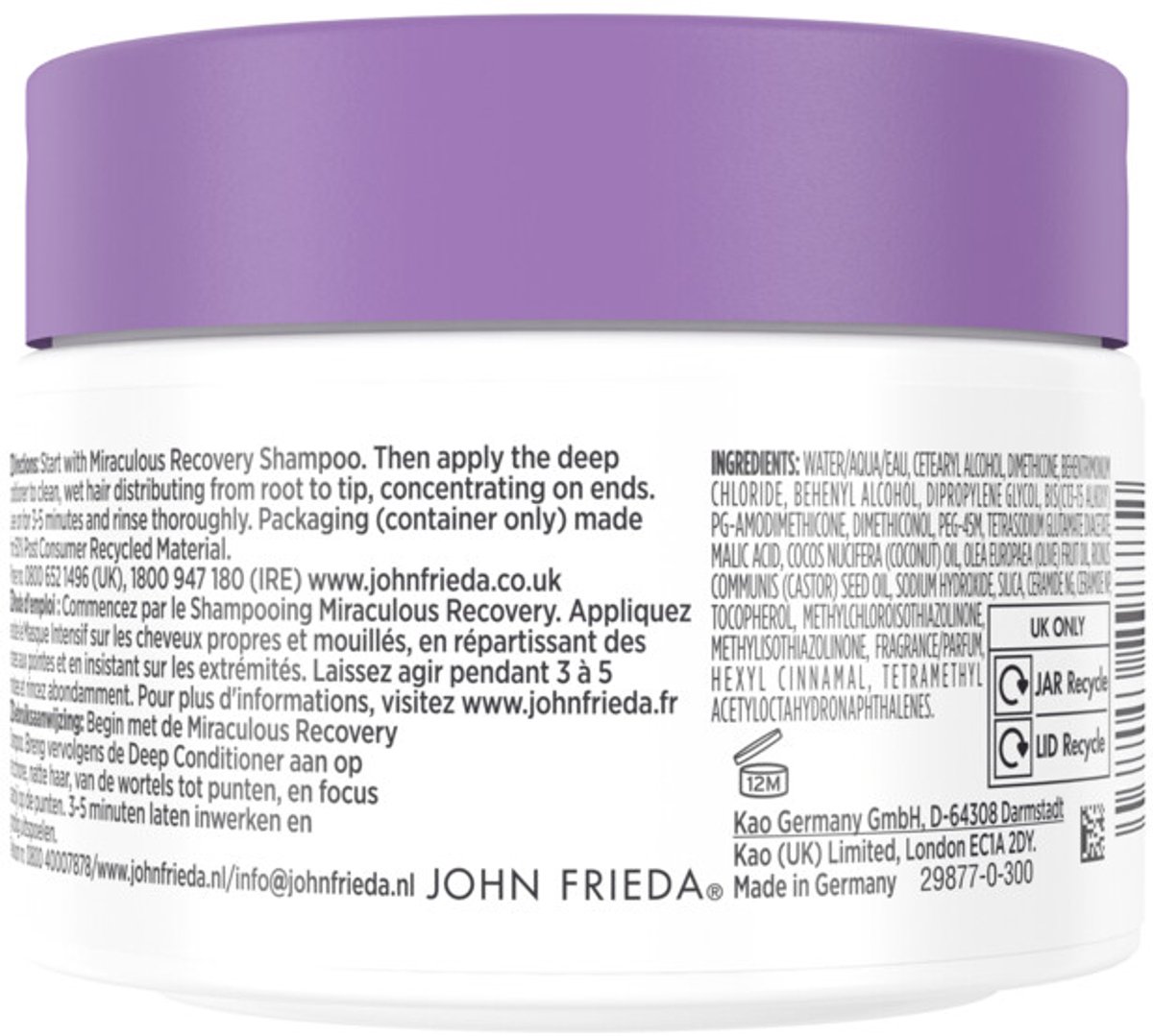 John Frieda Frizz Ease Haarmasker Conditioner - 3 x 250 ml - Voordeelverpakking