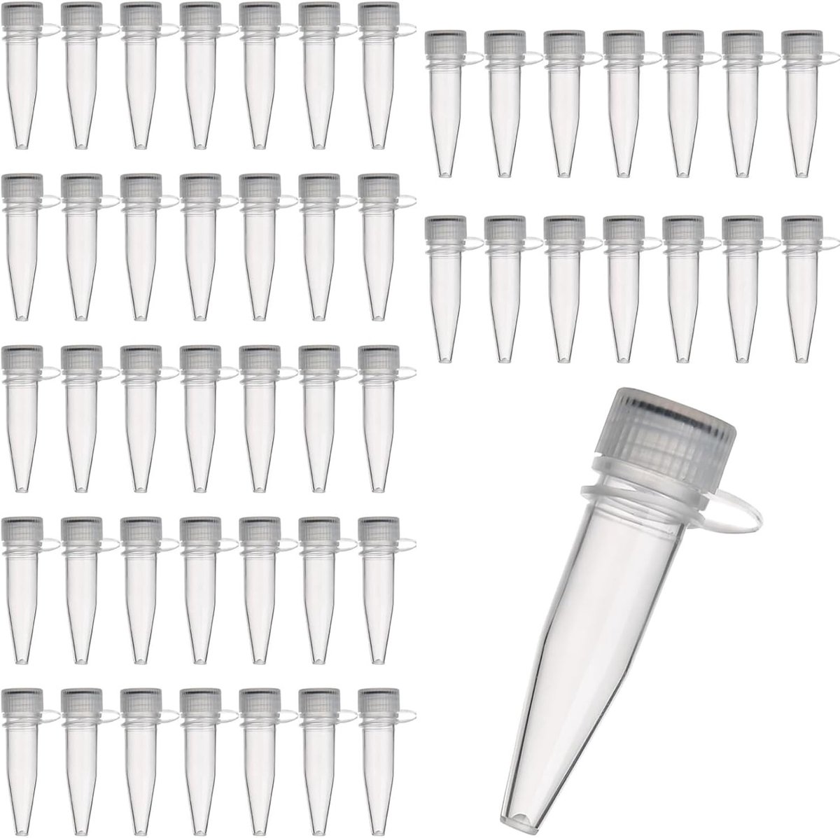 Set van 50 heldere plastic cryogene vials met veilige schroefdoppen - 2ml testbuis voor monsteropslag, laboratoriumgebruik en langdurige cryopreservatie