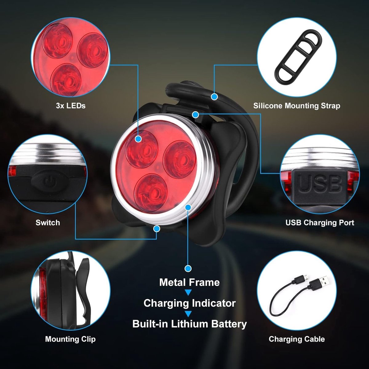 SnelShoppen - Fietsverlichtingsset - Superheldere USB Oplaadbare Waterdichte Fietsverlichting Voor en Achter - 4 Helderheidsmodi - Perfect voor Racefi