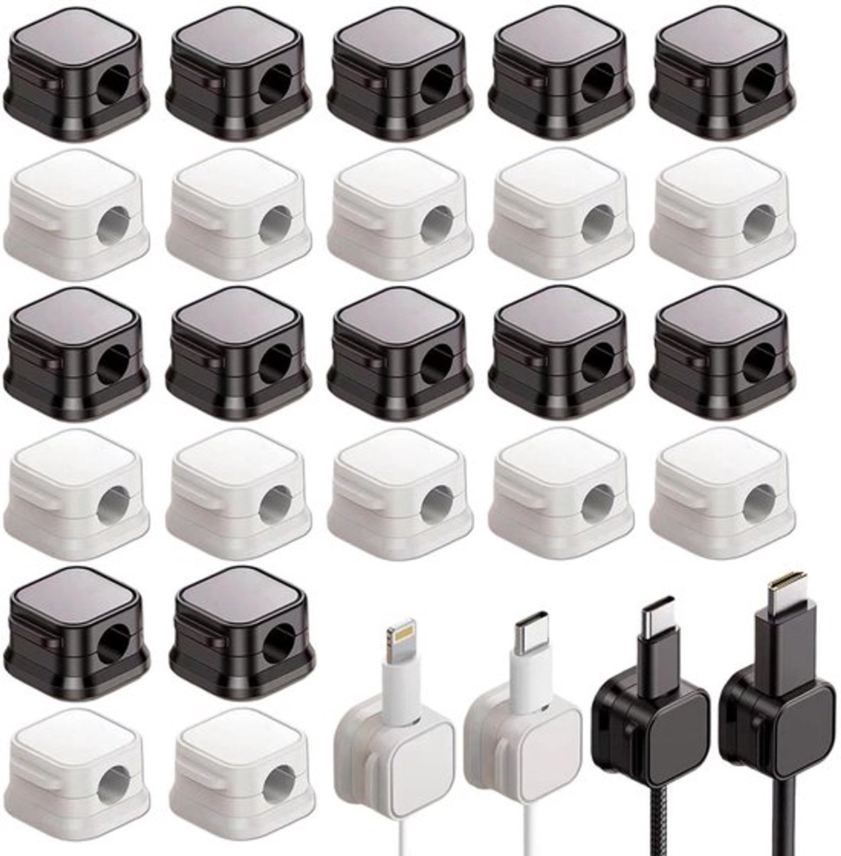 Kabelhouder magnetisch set van 24 stuks - Sterke plakstrip - Kabel organiser - Compact formaat 2.2×2.2×1.4cm - Snoerbeheer zonder schade - Voor bureau en auto - Kabelorganizer