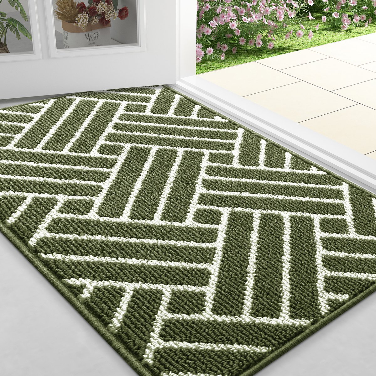 Olanly - Deurmat - Binnenmat - Makkelijk schoon te maken en vuilafstotend - Opname van water en antislip - 80x120 cm - Groen