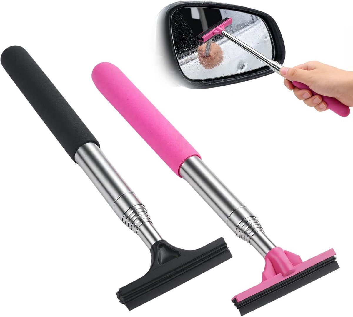SnelShoppen - Intrekbare Zijspiegeltrekker Telescopische Raamtrekker Auto 22-98 cm met Zachte Rubberstrip en Antislip Handgreep - Compact en Draagbaar