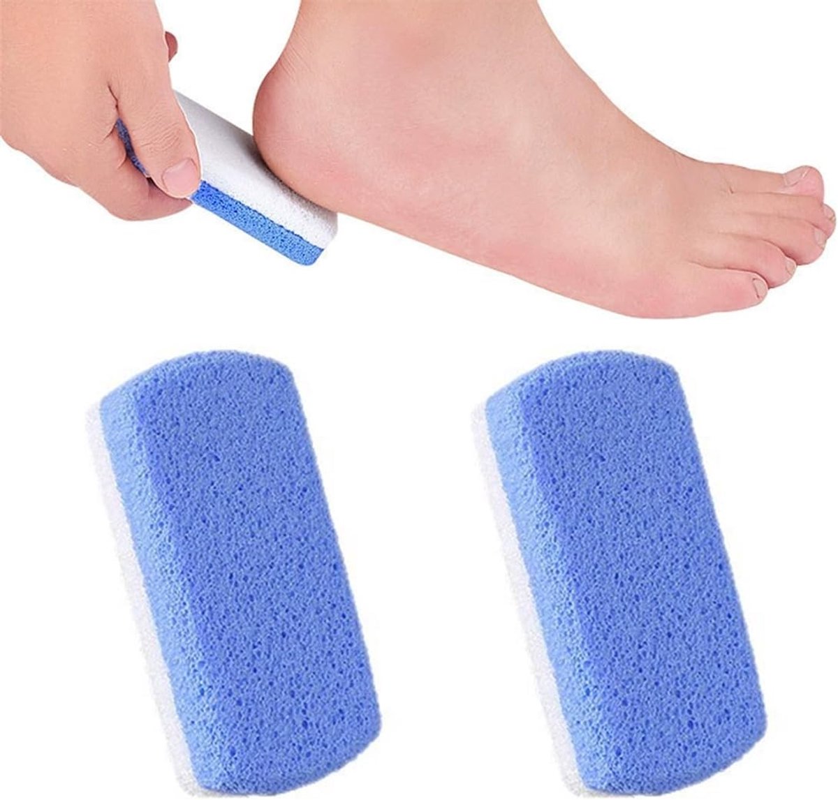 Dubbelzijdige puimsteen voor voetverzorging, ideaal voor het verwijderen van dode huid, eelt en nagelriemen - 2 stuks in wit-blauw