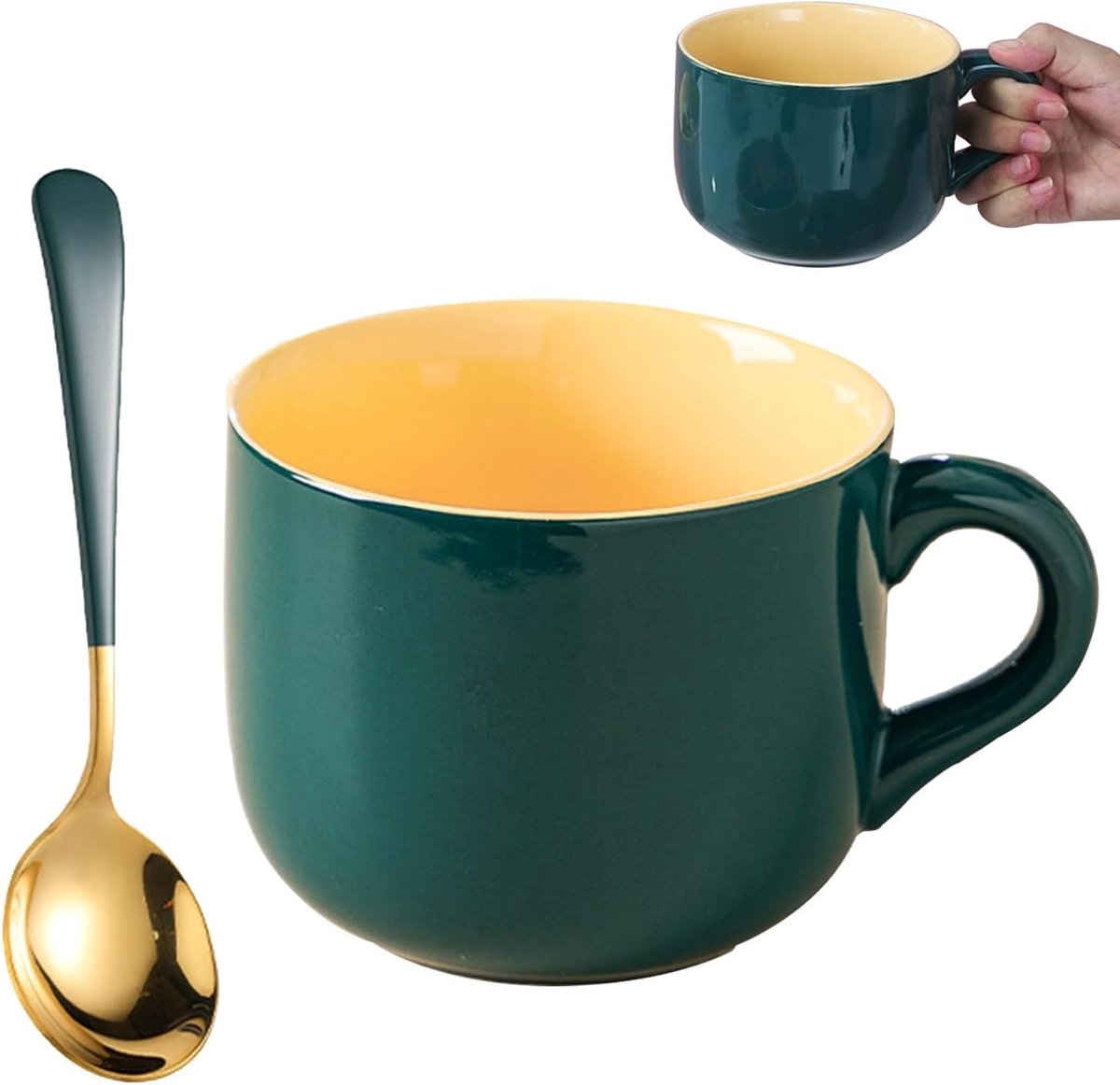 Grote keramische koffiemok van 600 ml, soepkom met handvat, ideaal voor cappuccino, ontbijtgranen en yoghurt