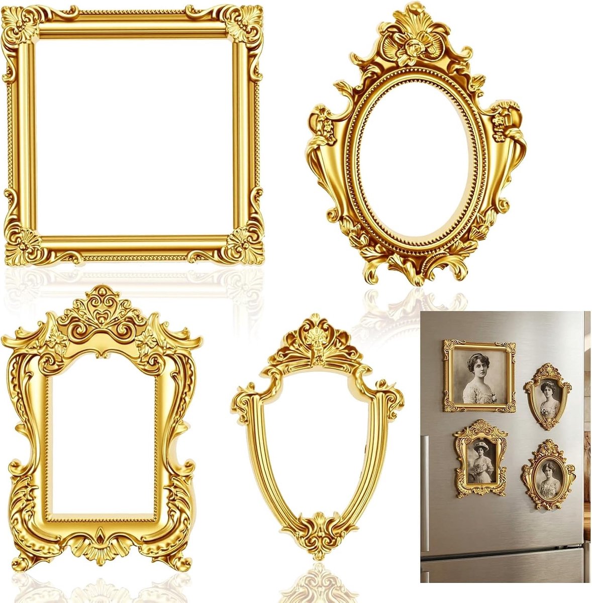 Set van 4 Mini Fotolijsten Vintage 10 x 8 cm Barokstijl Houten Fotolijsten voor DIY Wanddecoratie en Retro Interieur