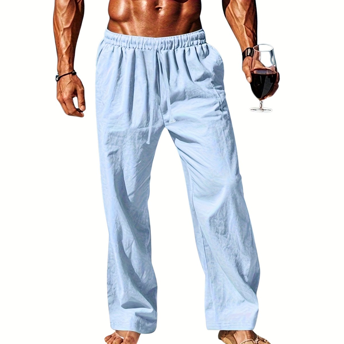 Currero Linnen Broek Heren - Zomerbroek - Volwassenen - Lange Broek - Pantalon - Strandbroek - Zomer - Ibiza Stijl - Lichtblauw L