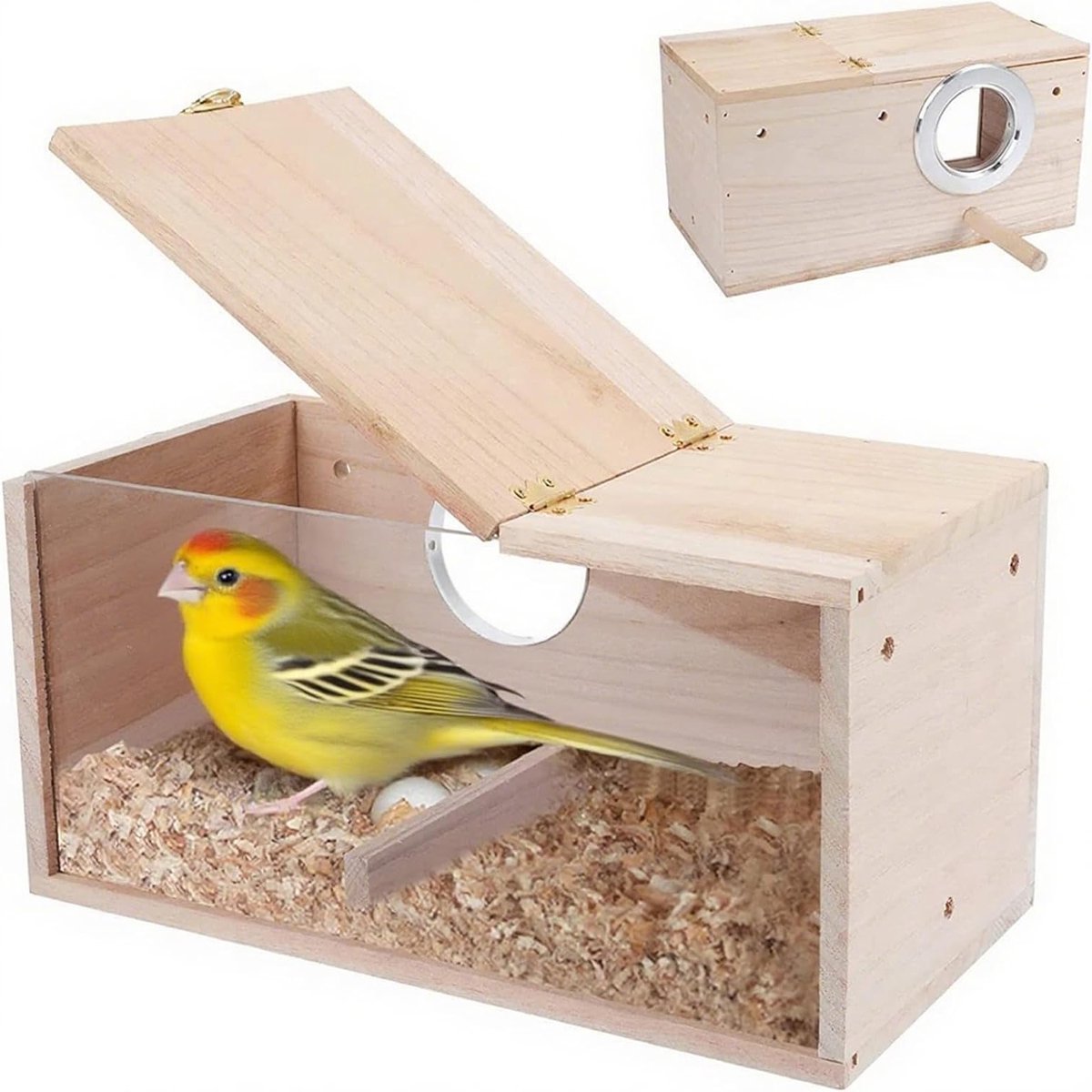 Parrots en Parkieten Broedbox met Vouwdeksel van Massief Hout, Transparante Vogelhuis voor Exotische en Sierlijke Vogels (19.5 x 12 x 12 cm)