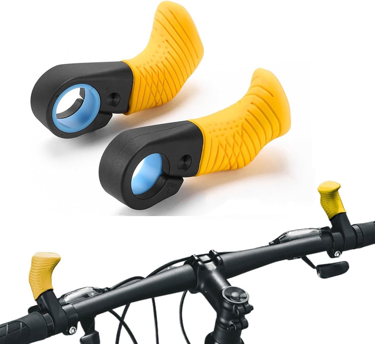 Fietsstuur Duimgrepen - Stuuruiteinden Handvatten - Comfortabel Fietsen - Verstelbare Hoek - 22mm Diameter - Geel